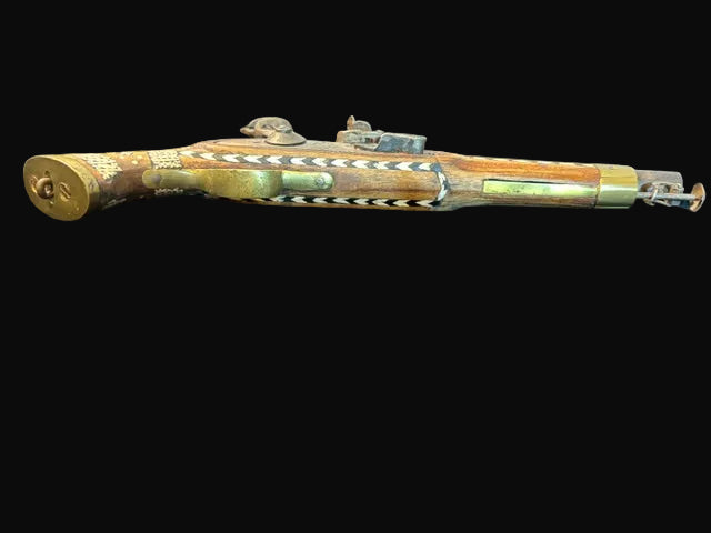 #Decorative Ottoman-Style Flintlock Pistol with Inlaid Stock - Annapolis Maritime Antiques