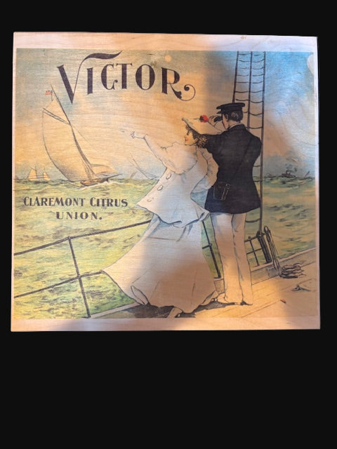 #Victor Brand Citrus Crate Label Mounted on Wood – Claremont Citrus Union