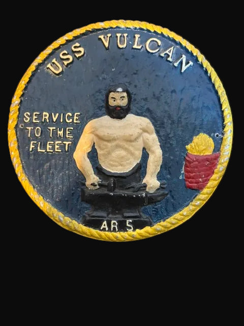 USS Vulcan AR-5 Cast Metal Naval Plaque "Service to the Fleet" U.S. Navy Ship Memorabilia - Annapolis Maritime Antiques