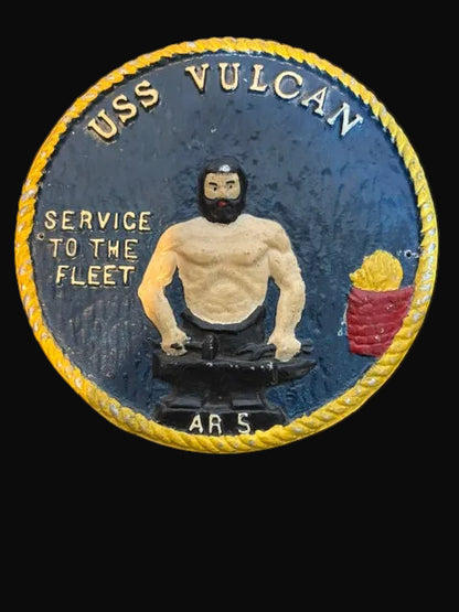USS Vulcan AR-5 Cast Metal Naval Plaque "Service to the Fleet" U.S. Navy Ship Memorabilia - Annapolis Maritime Antiques
