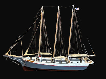 Handcrafted Wooden Three-Masted Schooner Model – Nautical Sailing Ship Display - Annapolis Maritime Antiques