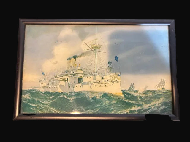#USS Maine Framed Naval Print After F.N. Atwood 1895 Spanish-American War Maritime Art - Annapolis Maritime Antiques