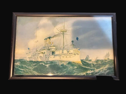 #USS Maine Framed Naval Print After F.N. Atwood 1895 Spanish-American War Maritime Art - Annapolis Maritime Antiques