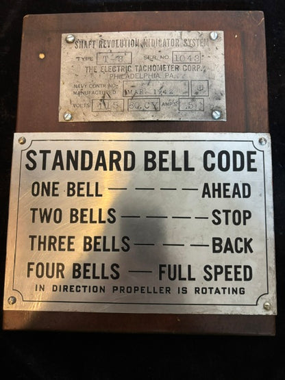 #WWII U.S. Navy Shaft Revolution Indicator System Bell Code Plaque Dated March 1943 - Annapolis Maritime Antiques