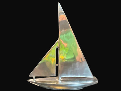 #Aluminum Sailboat Sculpture 15″ Tall – Mid Century Modern Nautical Decor - Annapolis Maritime Antiques