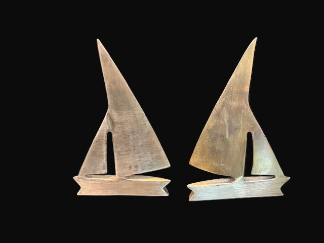 #Sailboat Bookends Pair Nautical Sloop Coastal Decor - Annapolis Maritime Antiques