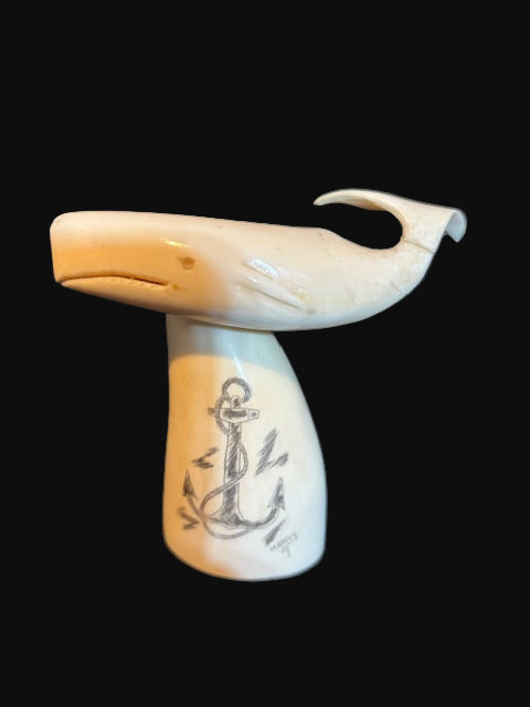 #Scrimshaw-Style Whale Figurine with Anchor Design