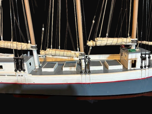 Handcrafted Wooden Three-Masted Schooner Model – Nautical Sailing Ship Display - Annapolis Maritime Antiques