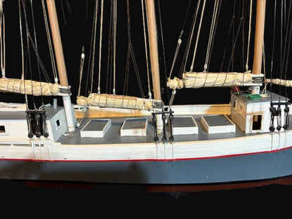 Handcrafted Wooden Three-Masted Schooner Model – Nautical Sailing Ship Display - Annapolis Maritime Antiques