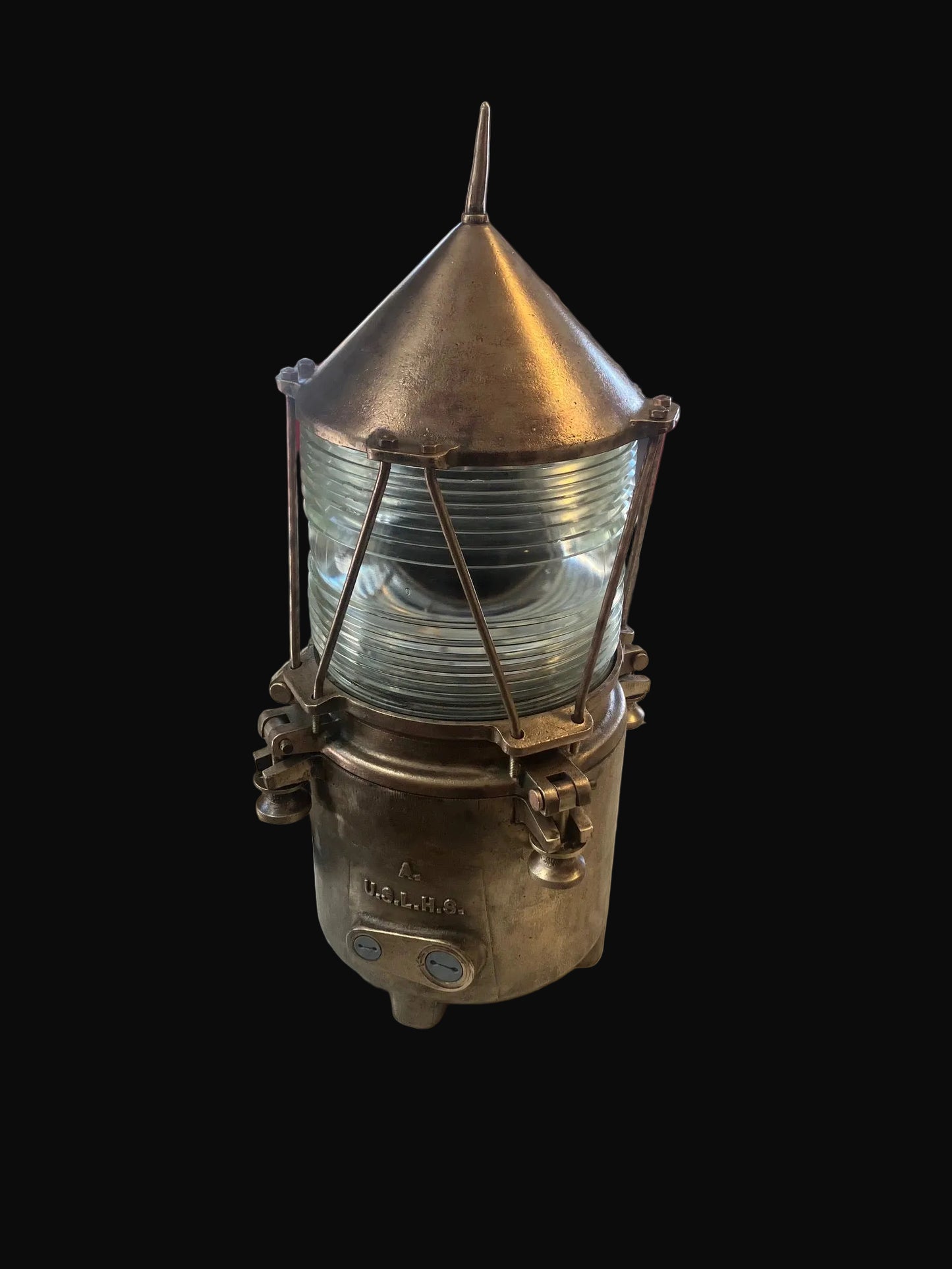 U.S. Lighthouse Service Bronze Marine Lantern Beacon Light w/ Fresnel Lens