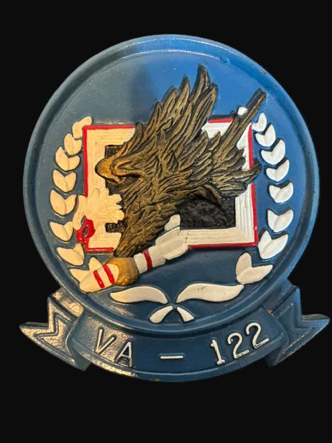 #U.S. Navy VA-122 "Flying Eagles" Hand-Carved Wooden Squadron Plaque - Annapolis Maritime Antiques