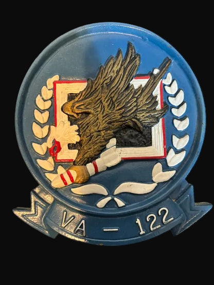 #U.S. Navy VA-122 "Flying Eagles" Hand-Carved Wooden Squadron Plaque - Annapolis Maritime Antiques