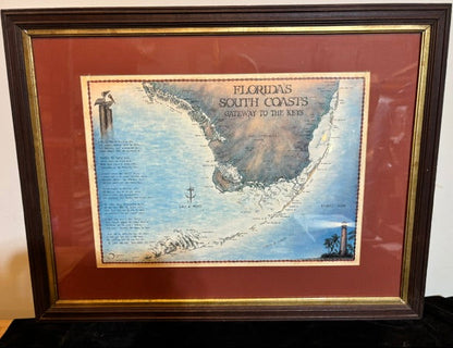 1990 Larry Moore Florida's South Coast Gateway to the Keys Framed Map Print - Annapolis Maritime Antiques