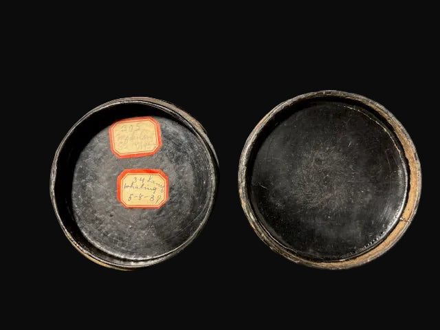 #Black Lacquer Trinket Box with Gold Sailing Ship Scene - Annapolis Maritime Antiques