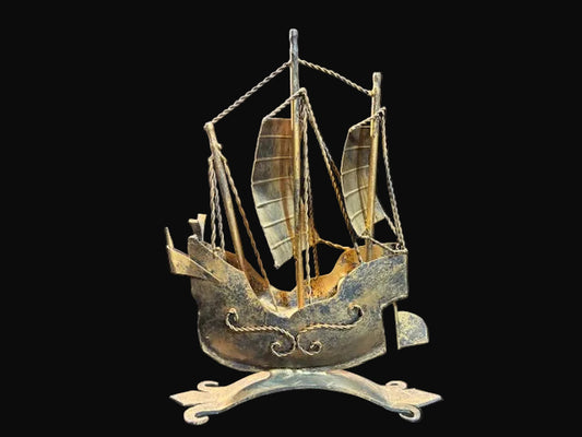 #Menestralia Mallorca Metal Sailing Ship – Spanish Brass Souvenir Sculpture - Annapolis Maritime Antiques