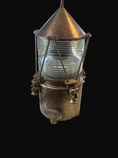 U.S. Lighthouse Service Bronze Marine Lantern Beacon Light w/ Fresnel Lens