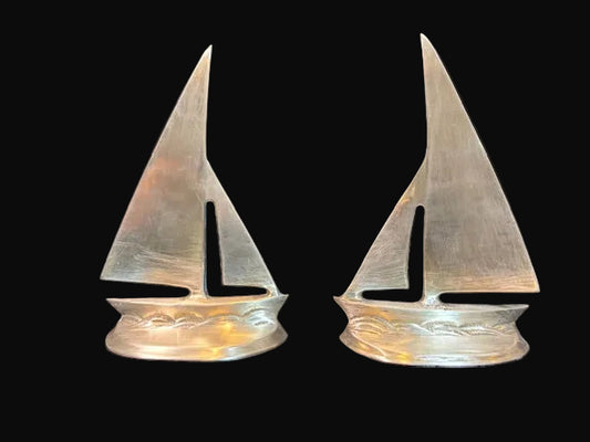 #Sailboat Bookends Pair Nautical Sloop Coastal Decor - Annapolis Maritime Antiques