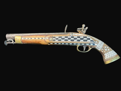 #Decorative Ottoman-Style Flintlock Pistol with Inlaid Stock - Annapolis Maritime Antiques