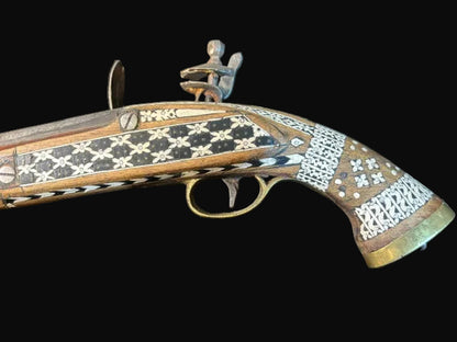 #Decorative Ottoman-Style Flintlock Pistol with Inlaid Stock - Annapolis Maritime Antiques