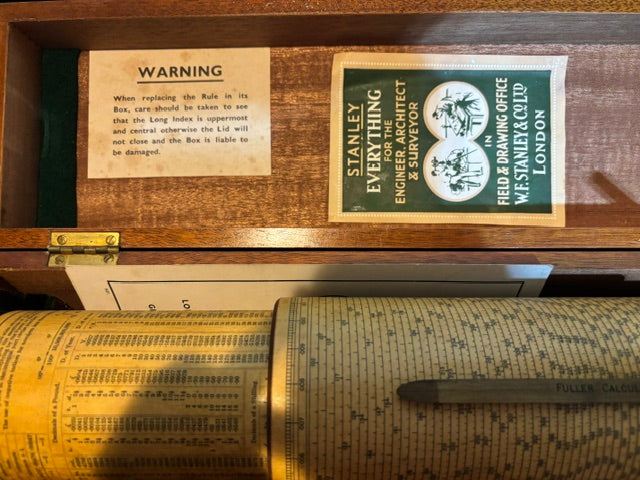 #ADD VENDOR Fuller Cylindrical Slide Rule Calculator in Original Mahogany Case with Literature - Annapolis Maritime Antiques