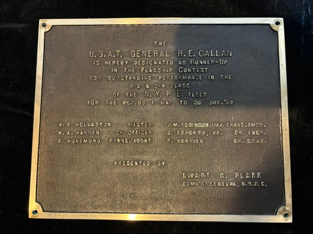 #1947 U.S.A.T. General R. E. Callan Bronze Presentation Plaque – New York Port of Embarkation - Annapolis Maritime Antiques