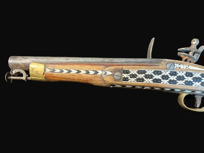 #Decorative Ottoman-Style Flintlock Pistol with Inlaid Stock - Annapolis Maritime Antiques