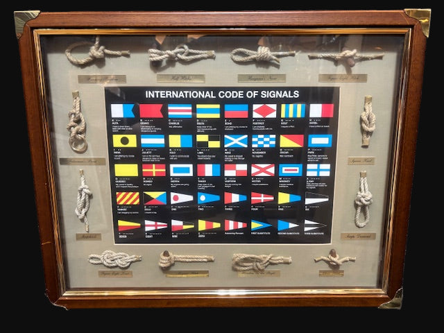 #Framed Nautical Display – International Code of Signals with Rope Knot Samples