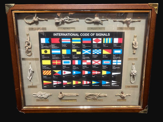 #Framed Nautical Display – International Code of Signals with Rope Knot Samples