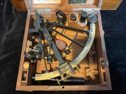 #ADD VENDOR French Marine Sextant A. Huillmann Ponthus Successeur Paris No. 3910 in Original Mahogany Case c.1880-1900 - Annapolis Maritime Antiques