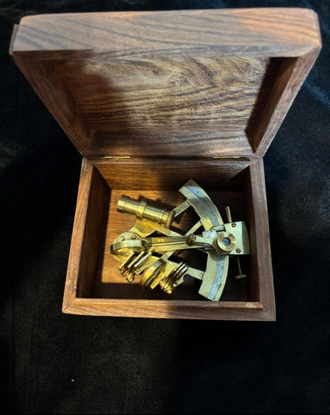Nautical Sextant in Hardwood Presentation Box with Anchor Inlay