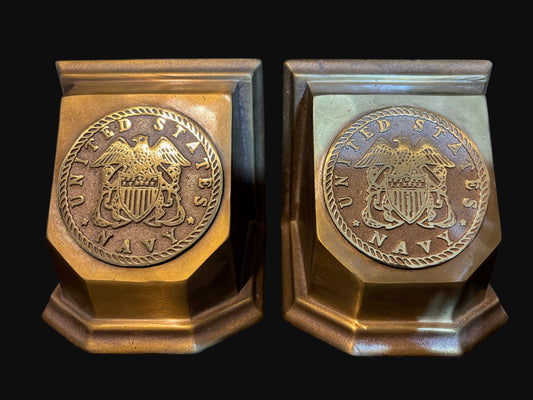 #Solid Brass U.S. Navy Bookends – Military Nautical Decor (Pair, 1983)