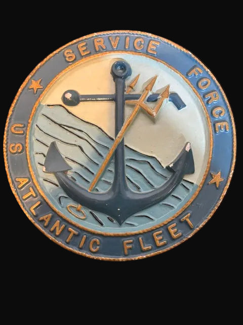 #U.S. Atlantic Fleet Service Force Cast Metal Naval Command Plaque 8.5" - Annapolis Maritime Antiques