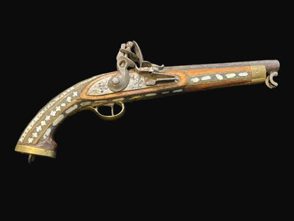 #Ottoman / Balkan Style Flintlock Pistol with Bone Inlay Decoration - Annapolis Maritime Antiques