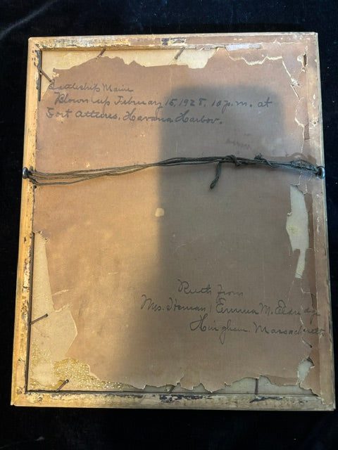 #Framed Battleship Maine Print with Handwritten Historical Notes on Reverse Spanish-American War Interest - Annapolis Maritime Antiques