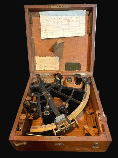 #ADD VENDOR French Marine Sextant A. Huillmann Ponthus Successeur Paris No. 3910 in Original Mahogany Case c.1880-1900 - Annapolis Maritime Antiques