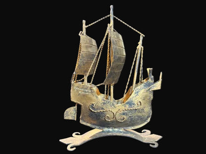 #Menestralia Mallorca Metal Sailing Ship – Spanish Brass Souvenir Sculpture - Annapolis Maritime Antiques