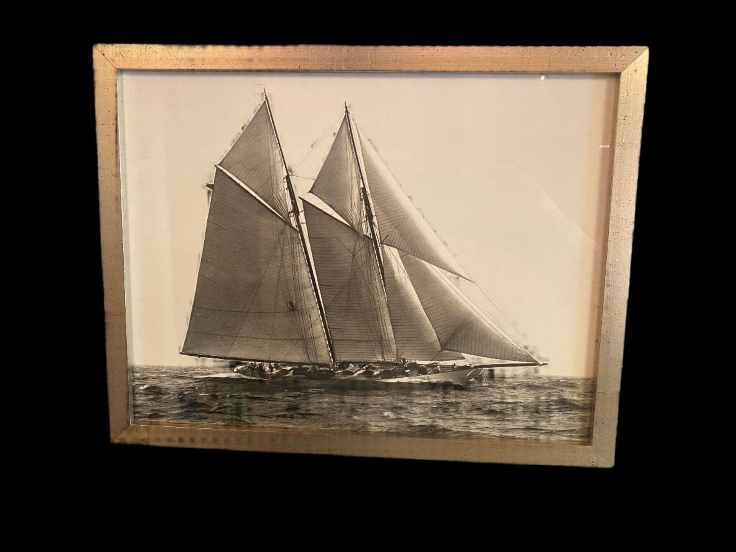 Black and White Photograph of a Two Masted Schooner in the Water