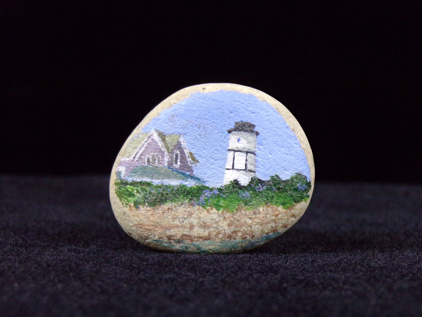 Lighthouse - Painting on River Rock