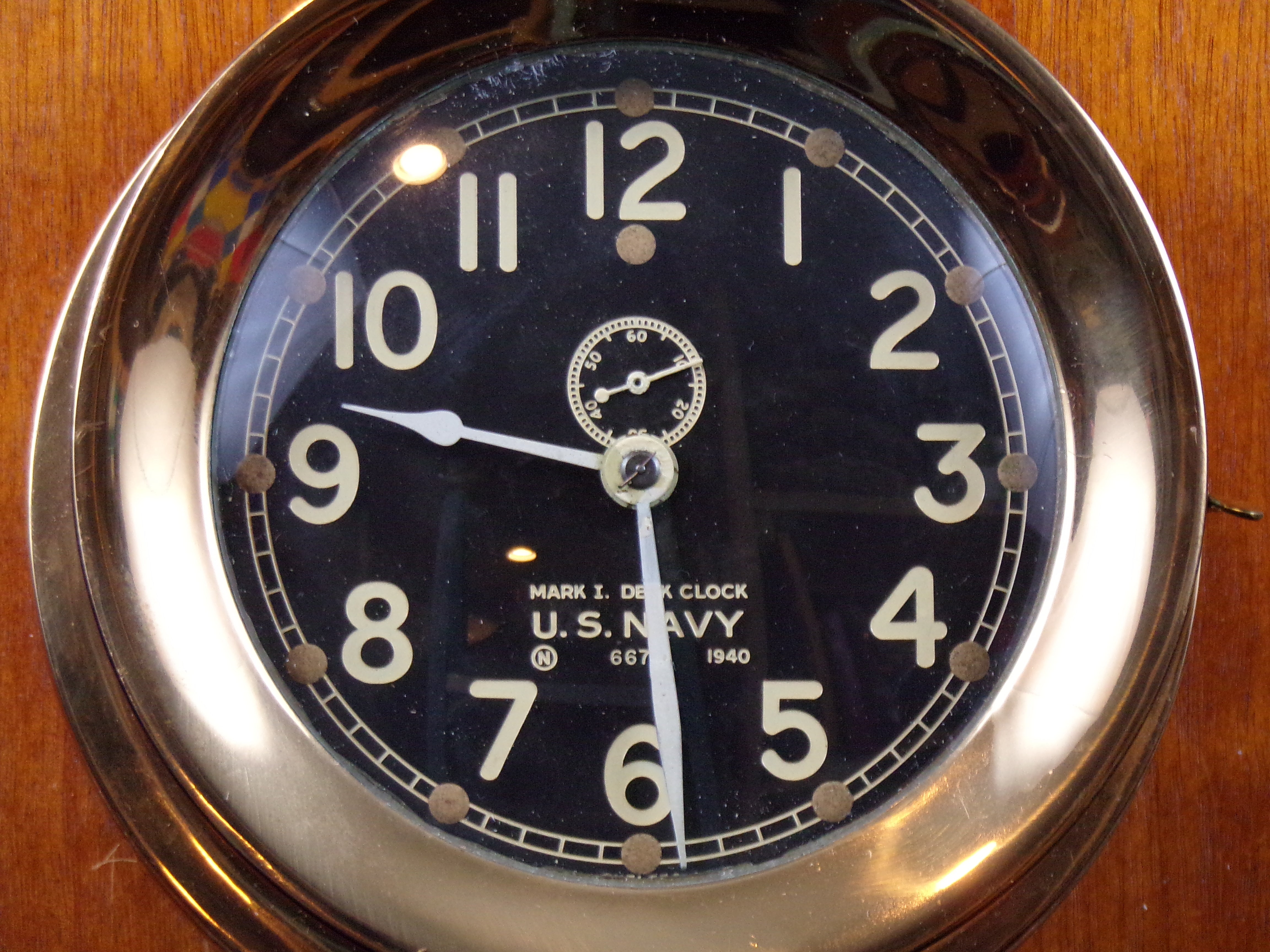 US Navy Black Faced Chelsea Brass Deck Clock dated 1940