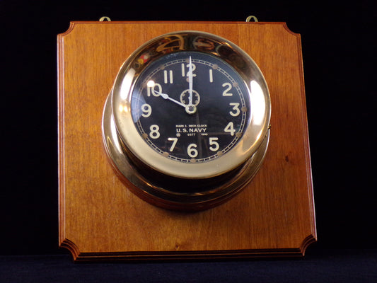 US Navy Black Faced Chelsea Brass Deck Clock dated 1940.