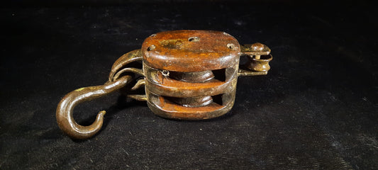 Antique Block, Double Sheave with hook