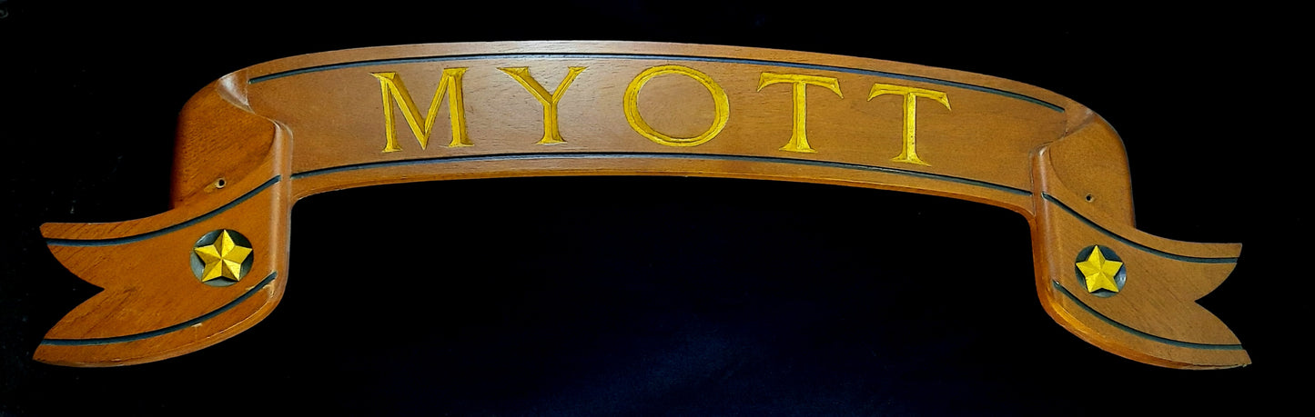Boat name board, Teak, Myott