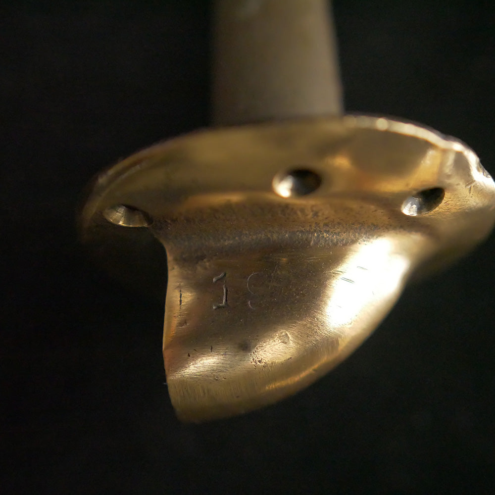 Antique brass 5.5-inch railing endcap. Marked "19."