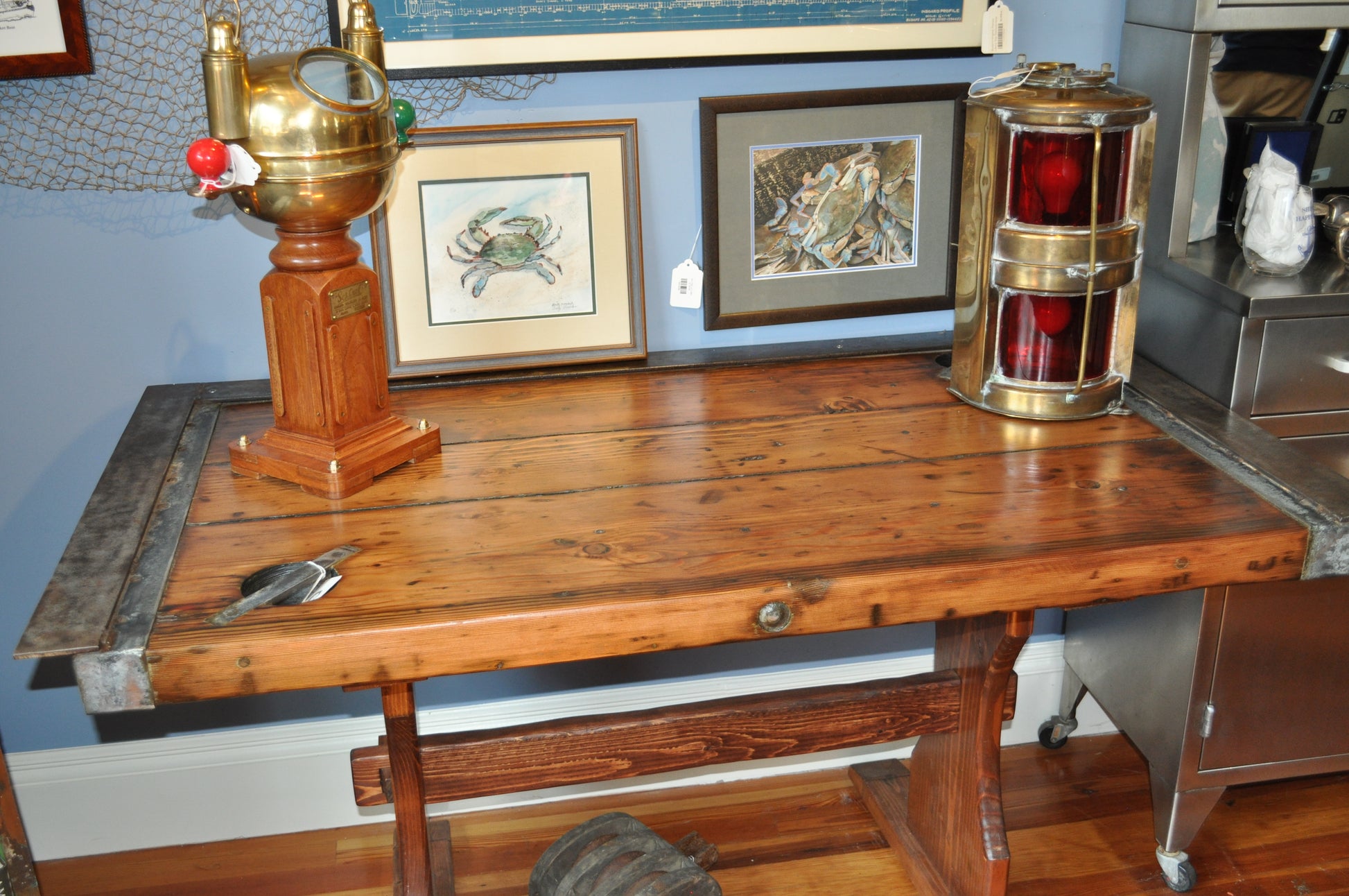 Desk, Hatch Cover With Steel Combing On Three Sides, 56" X 30" - Annapolis Maritime Antiques