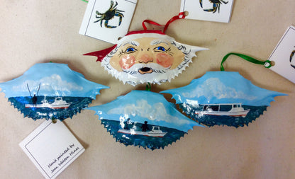 Ornament, Crab Shell, Santa/Workboat - Annapolis Maritime Antiques