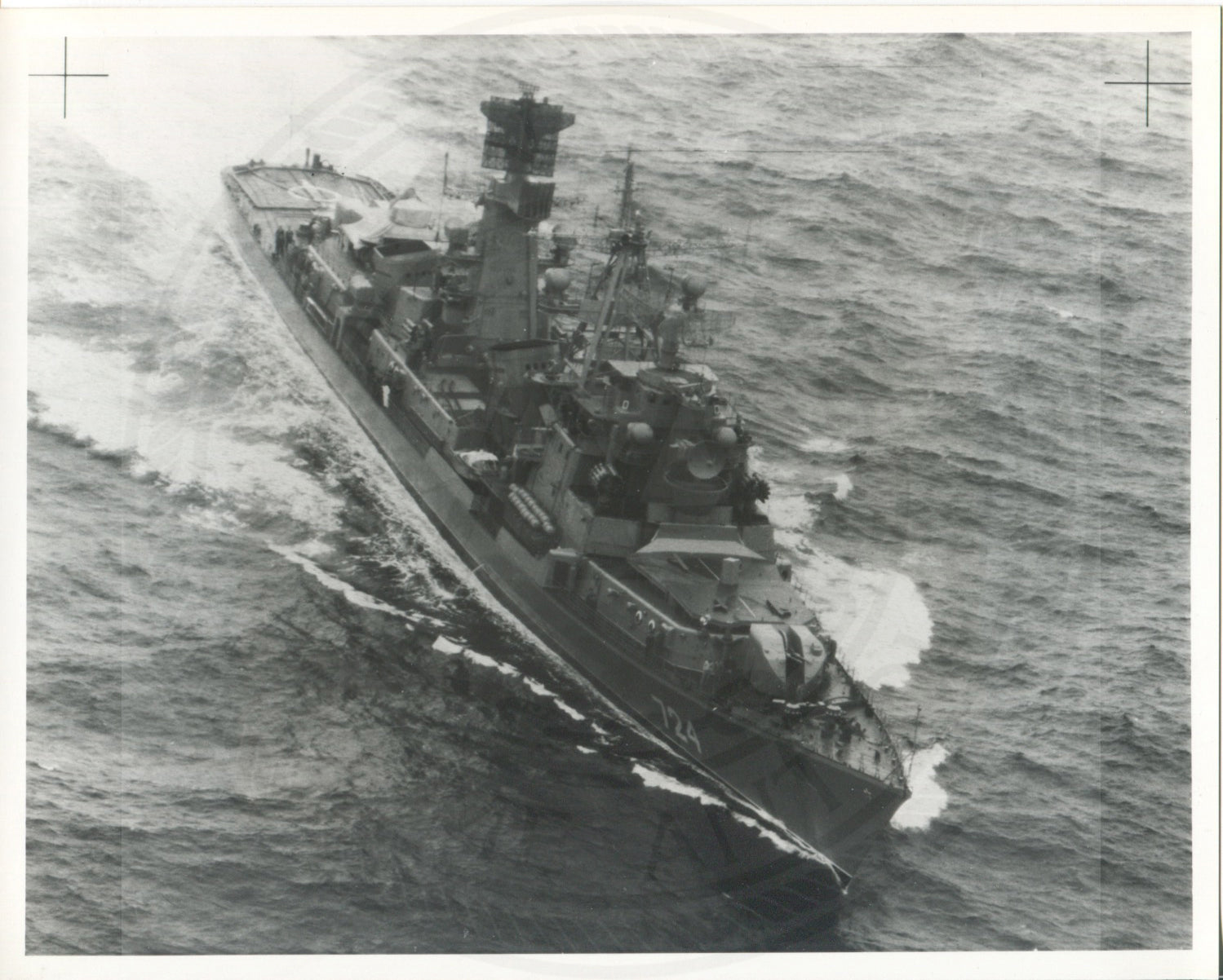 Official U.S. Navy photo of a Soviet Kashin class guided missile destroyer. - Annapolis Maritime Antiques