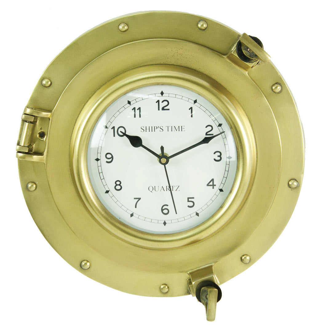 Porthole Clock, Antiqued-styled Brass Over Aluminum