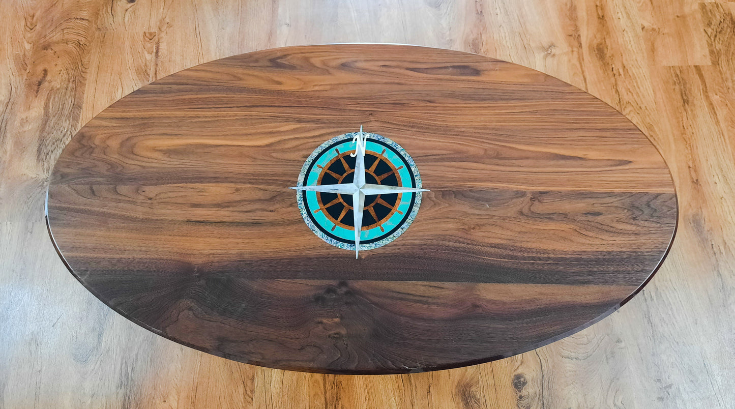 Coffee Table with Mother of Pearl Compass Inlay