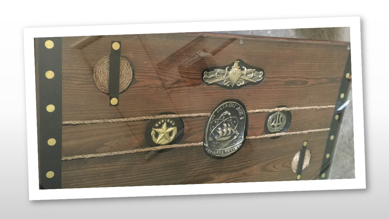 Liberty Ship Hatch Cover Custom Coffee Table w/Military Plaques Embedded