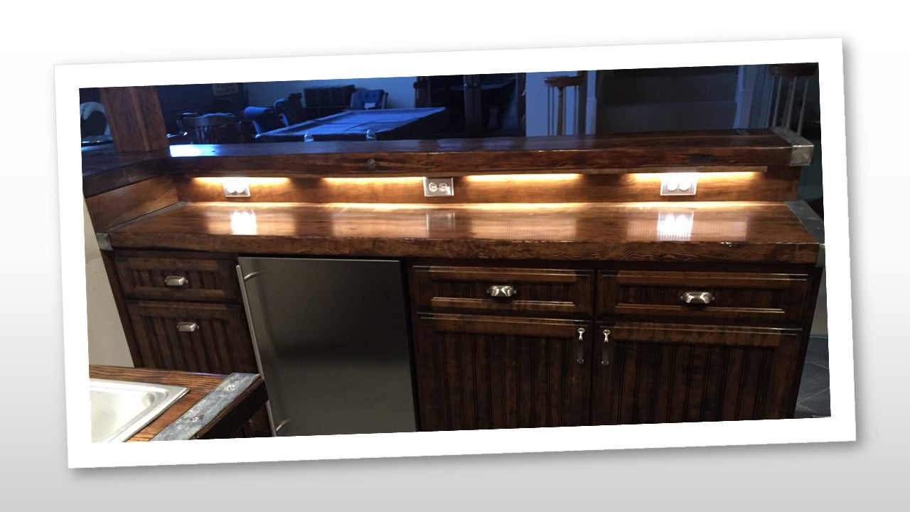 Liberty Ship Hatch Cover Bar  w/refrigerator, cabinetry, drawers, custom lighting